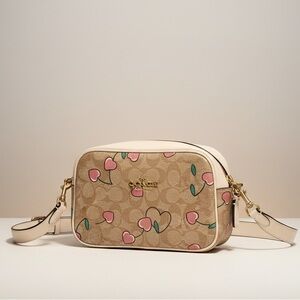 Coach Mini Jamie Cherry Print Signature Camera Crossbody Bag Gold Hardware